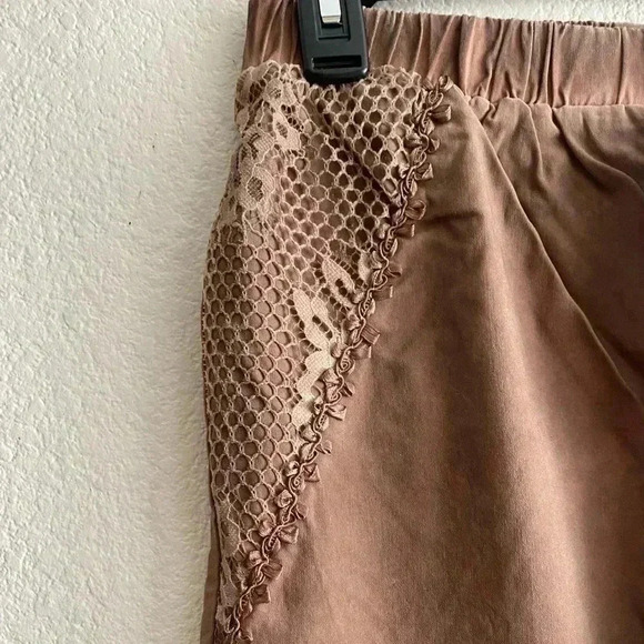 🆕Pretty Angel Coffee Lace-Accent Wide-Leg Linen Blend Pants S🆕 - Picture 6 of 12